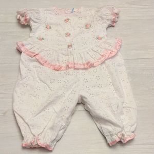 Vintage 6-9 month baby one piece in pink and white.